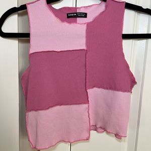 Pink Color-block Cropped Tank Top